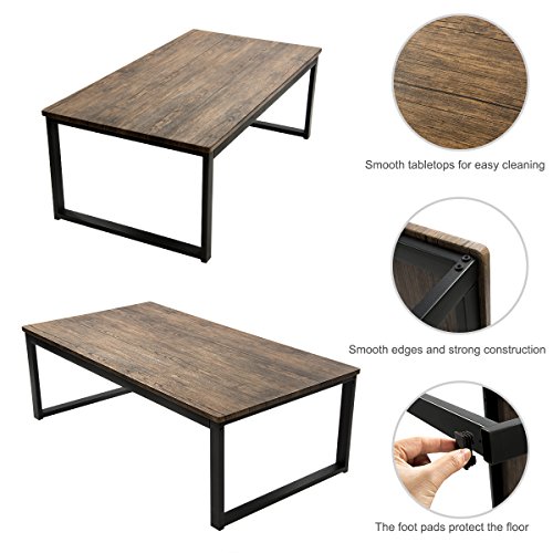 Aingoo Rustic Coffee Table with Metal Frame for Living Room Garden 43", Dark Brown CT-01 - Thumbnail 4