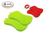 Silicone Kitchen Dish Sponge by SASE (4 Pack!), Washing Scrubber, Antibacterial Food-Grade Dishwasher Friendly, Wash Fruits and Vegetables.