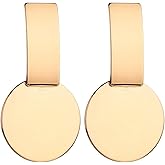 Gold Plated Round Disc Earrings for Women Dainty Statement Double Layered Polished Circle Rectangle Geometric Lightweight Big Dangle Drop Earrings for Minimalist Holiday Fashion Jewelry Gifts