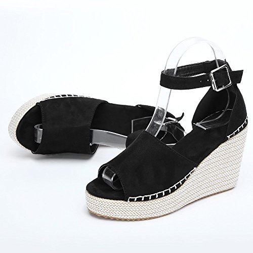 Corriee Womens Girls Summer Fashion High-Heeled Sandals Women Stylish Buckle Strap Wedges Shoes Black - Thumbnail 3