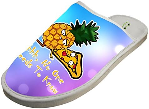 KOUY Pineapple And Pizza Closed Toe Cotton Slippers Warm Soft Indoor Shoes Non-watertight 14 D(M) US