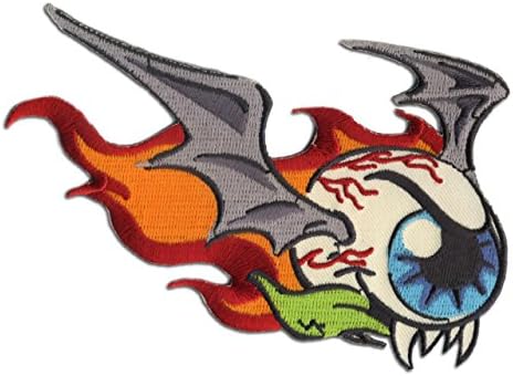 Flying Eyeball Patch Embroidered Iron On Patch Retro Horror Wings Fangs Fire