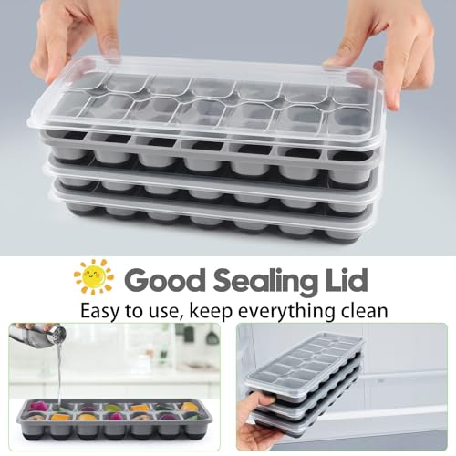 JRISBO Silicone Ice Cube Tray with Lid, BPA-Free, Pack of 4 Ice Cube Trays, Stackable & LFGB Certified, Safe Ice Cube Tray, Ice Cube Trays for Baby Porridge, Cocktail, Whiskey
