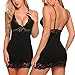 ADOME Womens Full Slip Modal Sleepwear Strap Nightgown V Neck Chemise Lace Lingerie,Style 1 black,Large