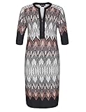 Chicwe Women's Zip V Neck Border Print Plus Size Dress 24, Black&Brick
