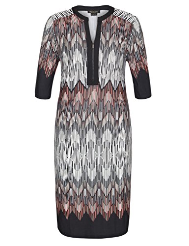 Chicwe Women's Zip V Neck Border Print Plus Size Dress 24, Black&Brick
