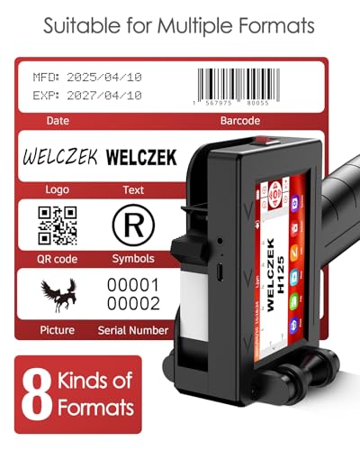 WELCZEK H125 Portable and Manual Inkjet Printer for Text/Logo/QR Code/Date/Batch/Series | Industrial Marking System on Cardboard/Metal/Plastic/Ceramic/Wood/Fabric