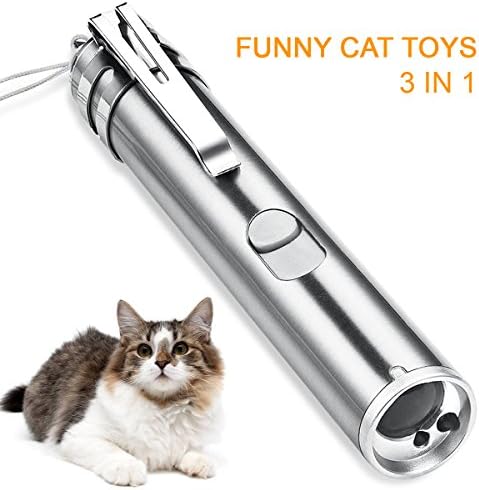 OKILA 3 in 1 Chaser Cat Toy Best Pet Cat LED Light Pointer Toys, Red Light and Flashlight UV Light Interactive LED Light Training Exercise Toy (USB Charging)