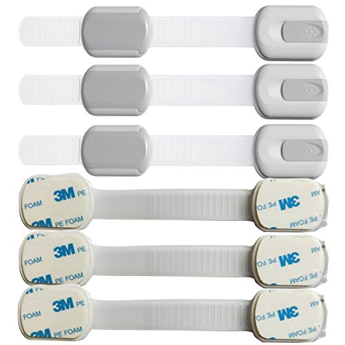 Baby Safety Locks Cabinet Locks Child Proof Home Safety Baby Straps Locks Latch for Drawer Cupboard Dresser Doors Closet Oven Refrigerator,No Drill and Tools Needed (Grey, 6 Pack)