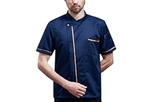 LENMIPOT Unisex Chef Jacket - Shoulder Cool Vent Chef Coat Gold Edge Working Chef Uniform