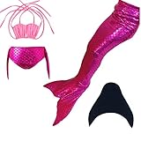 SAIANKE Mermaid Tail for Swimming,with Monifin,Princess Bikini Set Swimsuit,Bathingsuit,for Grils
