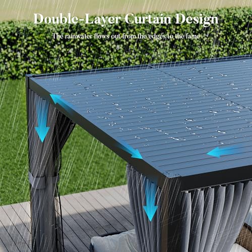 HOMPUS Louvered Pergola 12' x 24' Outdoor Aluminum Pergola with 4 Adjustable Rainproof Roof, Modern Louvre Shade for patios, Decks, Gardens and Backyards, Curtains and Netting Included, Black image 12