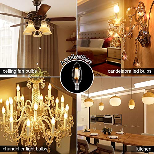 LED Candelabra Bulbs with E12 Base Dimmable E12 LED Bulbs 40W Equivalent Halogen Replacement 2700K Warm White 4W Filament Candle Light Bulbs with 400 Lumen 6 Packs by COOWOO