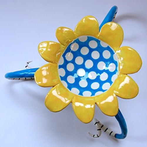 whimsical pottery Candleholder, Soap Dish sunny yellow &amp; bright blue