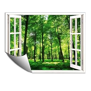 Wall Murals for Bedroom Fake Window View Forest Removable Wallpaper Peel and Stick Wall Stickers - 24x32 inches