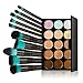 Tinksky Contour Face Cream Makeup Palette with 10pcs Makeup Brushes ,15 Colors (Black+Blue)