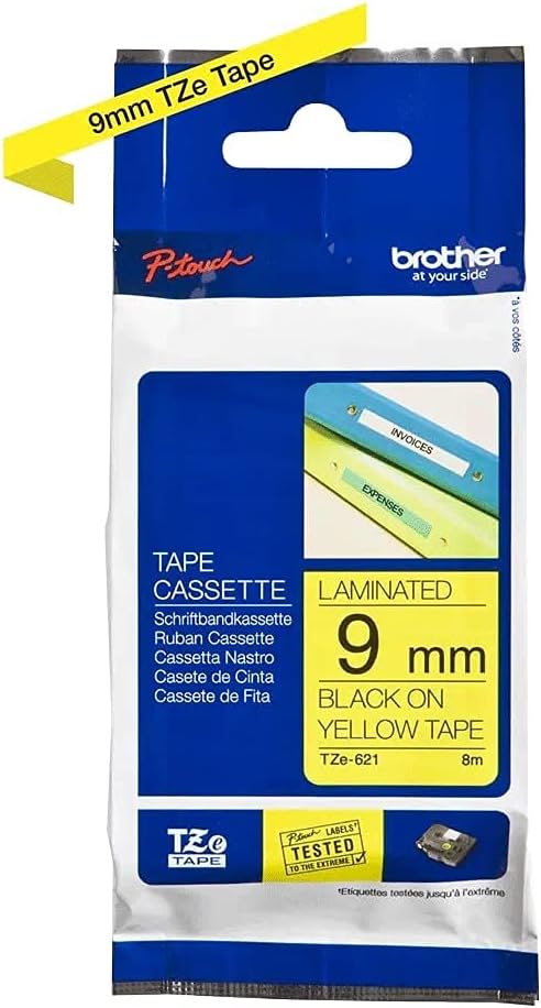 Brother TZe-621 Laminated Tape Black on Yellow 0.9 cm x 8 m Roll