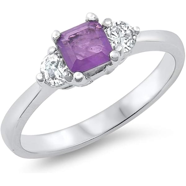 Sterling Silver Simulated Amethyst Heart Ring - Solid 925 Silver, Love Band, Size 4, Gift Ready