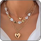 Chunky Pearls Necklaces for Women Big Heart Pendant Necklaces for Women Gold Pearl Layered Choker Necklaces Silver Heart Jewelry