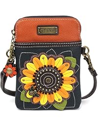 CHALA Plant Life Collection Cell Phone Crossbody Purse-Women PU Leather/Canvas Multicolor Handbag with Adjustable Strap - Sunflower - navy