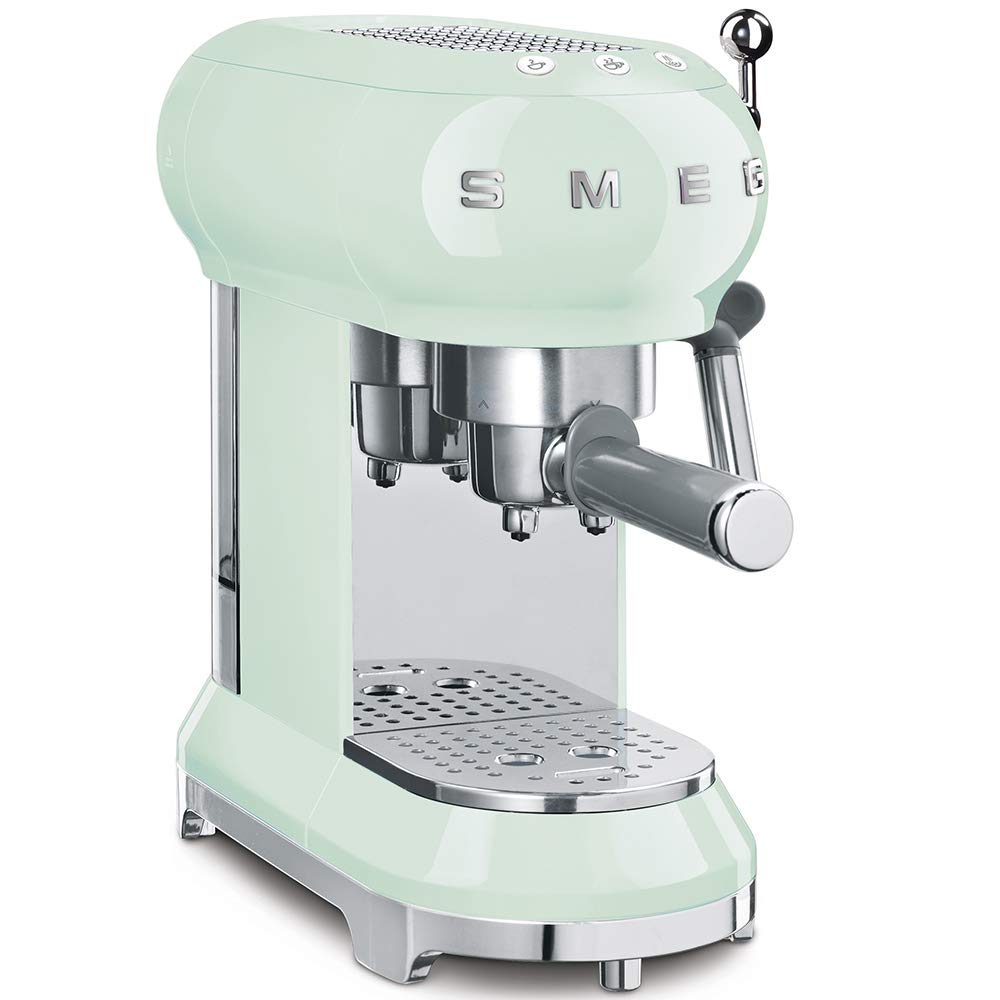 Smeg ECF01PGUK 50's retro style espresso coffee machine, stainless steel filter holder, an anti-drip system, 1L, Pastel Green