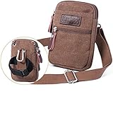 iPhone 7 Plus Holster Pouch, Canvas Cellphone Purse Bag Belt Clip Pouch Waist Bag Shoulder Pouch Travel Casual Bag Mini Crossbody Bag Sling Bag for Samsung Note 5 S6 S7 Edge Plus LG V20-Khaki