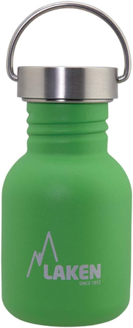 LAKEN Unisex - Adults Very Robust Stainless Steel Bottle 0.35L Green with Vintage Lid 0.35L, 355 ml
