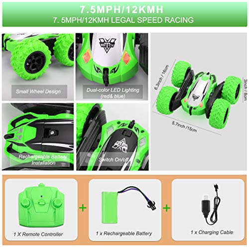 KToyoung RC Car Toys for Kids Adults, Remote Control Car with Double Sided Rotating Vehicles 360°Flips, RC Stunt Cars Toys with Dual-Color Headlights for Boys Girls Birthday Xmas Gifts