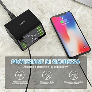 60W Caricatore USB Presa Multipla, QC 3.0 Caricabatterie 8 Port USB Chager with LCD Display per iPhone, iPad, Samsung… - immagine 7