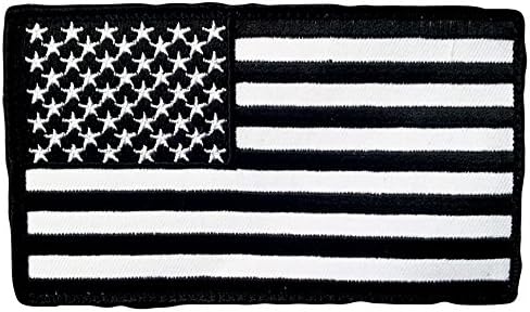 [Single Count] Custom, Cool &amp; Awesome {5" x 3" Inches} Small Rectangle Military Armed Forces Stars and Stripes National American Flag (Tactical Type) Velcro Patch “White &amp; Black”