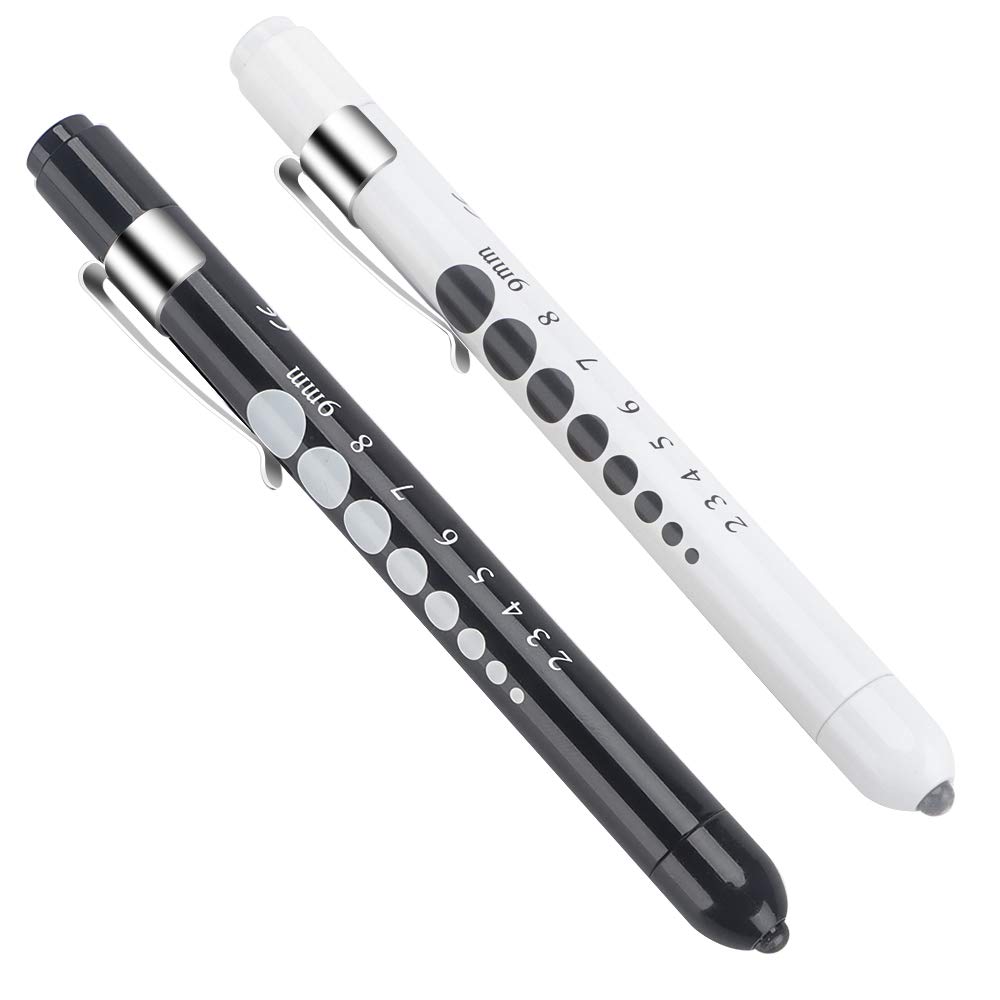 CAVN Pen Light with Pupil Gauge LED Penlight for Nurses Doctors, 2 Pcs Reusable Medical Penlight for Nursing Students (Black/White)