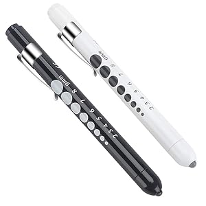 CAVN Pen Light with Pupil Gauge LED Penlight for Nurses Doctors, 2 Pcs Reusable Medical Penlight for Nursing Students (Black/White)