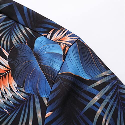 Unakisan Floral Hawaiian Shirt for Men Tropical Casual Short Sleeve Button Down Printed Beach Shirts Leaf Black 5031 S