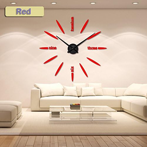 Wall Clock Acrylic Metal Mirror Super Big Personalized Digital Wall Watches Clocks ,Red,47 Inch
