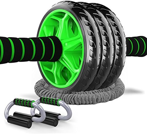 HELANG 3-Wheel Ab Roller Wheel Abdominal Exercise Carver Green with Push Up Bar and Resistance Band