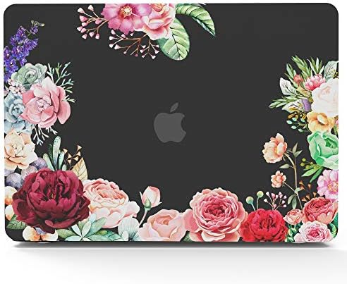 MacBook Air 13 Inch Case 2019 Newest Case A1466 A1369, AKIT Flower Pattern Soft Touch Hard Case Shell Cover with Keyboard Cover for Apple MacBook Air 13.3 Inch (2010 to 2017 Release) - Frosted Black