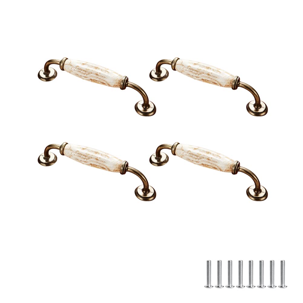 SYDARSYN 4 Pieces Vintage Ceramic Cabinet Door Handles Furniture Drawer Handles Cupboard Pulls Handles Kitchen Cabinet Wardrobe Drawers Knobs Bars Handles 128mm