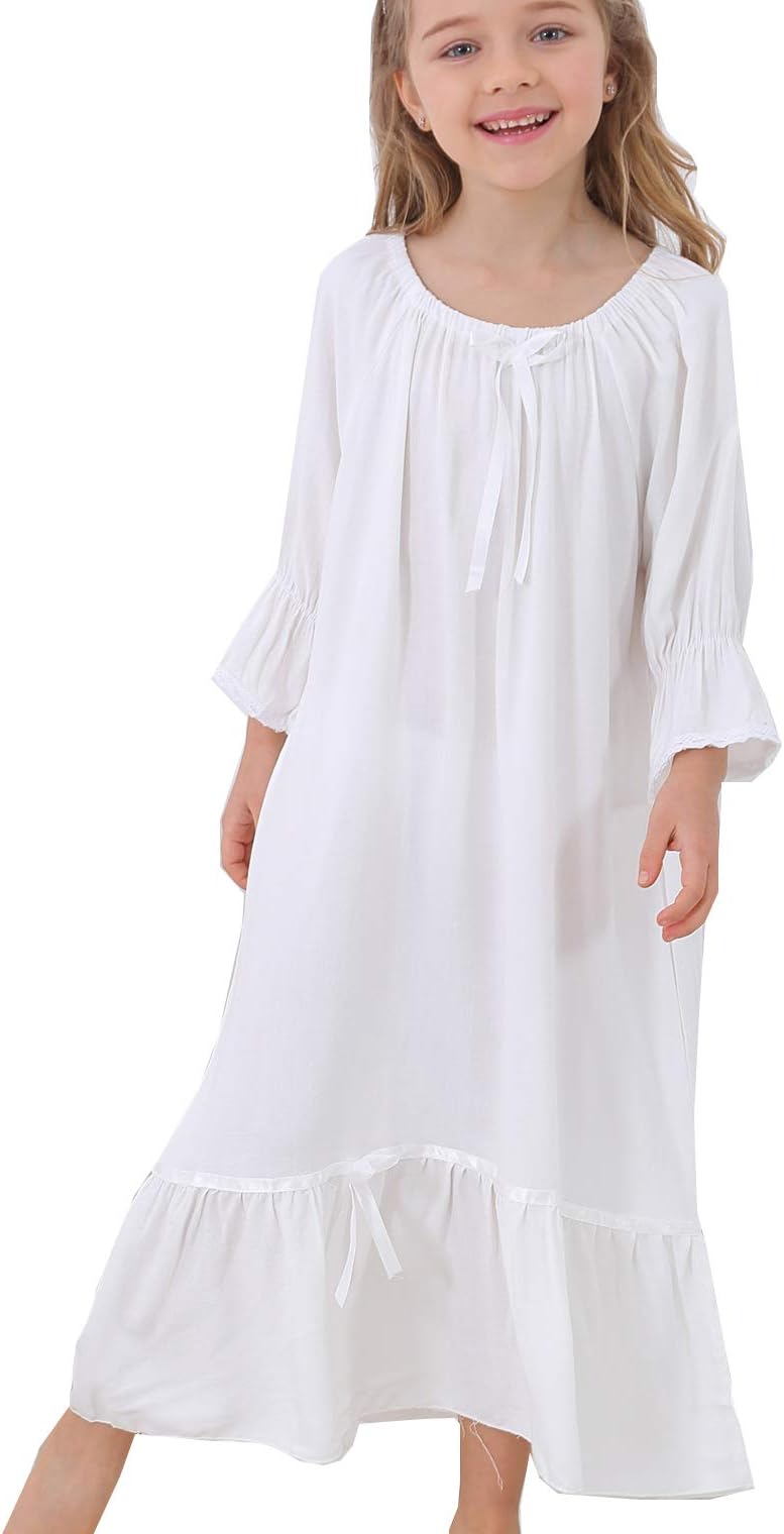 BAIYIXIN Little Girls Long Sleeve White Nightgown Robe Sleepwear Dress(3y-10y)