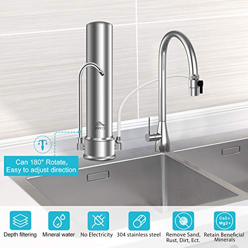 JONYJ Countertop Water Filter, 304 Stainless-Steel Faucet Water Filter, High Water Flow Tap Water Filter, Water Purifier with UF Filtration System Reduces Chlorine - Fits Standard Faucets - Thumbnail 4