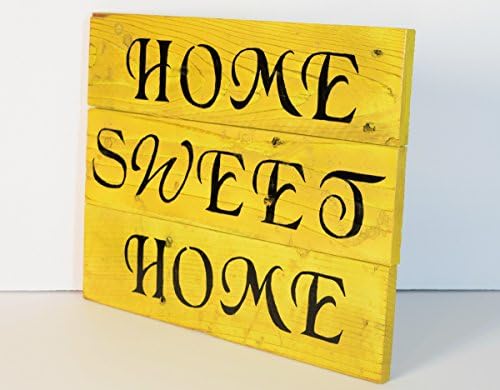 Recycled rustic home sweet home sign, repurposed pallet plague, yellow and black script letter, wood wall hanging, shipping crate home decor