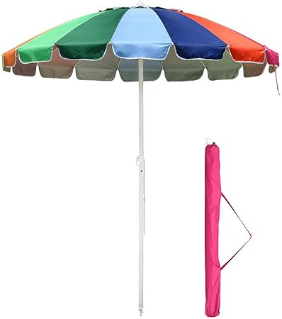 Amazon Com Yescom 7 Ft Metal Rainbow Beach Patio Umbrella 16 Rib Tilt Market Table Umbrella Outdoor Sunshade Cover Sand Anchor Garden Outdoor