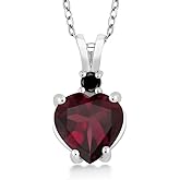 Gem Stone King 14K White Gold Heart Pendant set with 2.0 Ct Red Rhodolite Garnet Black Diamond