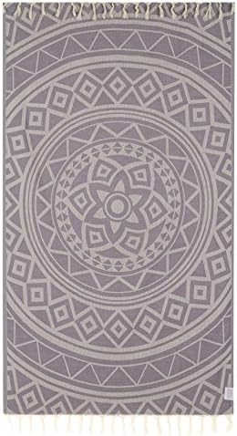 Lushrobe Peshtemal Beach Towel Lightweight 100% Cotton Fouta Pool Bath Gym Blanket - 72" L x 40" W - La Noche (Charcoal)