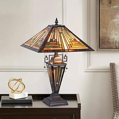 Cotoss Tiffany Style Table Lamp, 3Light Stained Glass Table Lamp, 16