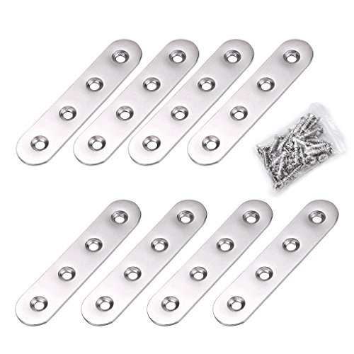 Sumnacon Stainless Steel Flat Plate, Heavy Duty Mending Plate Straight Corner Brace Brackets Connector Furniture Repair Fixing Joint with Screws(4 Inch, Brushed)