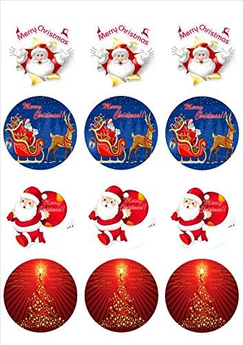 Christmas Edible Cupcake Toppers Santa Clause 12 cupcake topper 2.5"