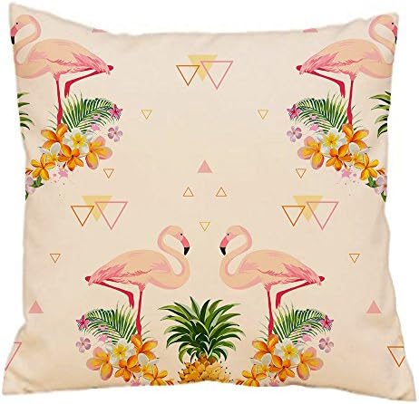 Geometric Pineapple and Flamingo Throw Pillow Cover 22"x 22"