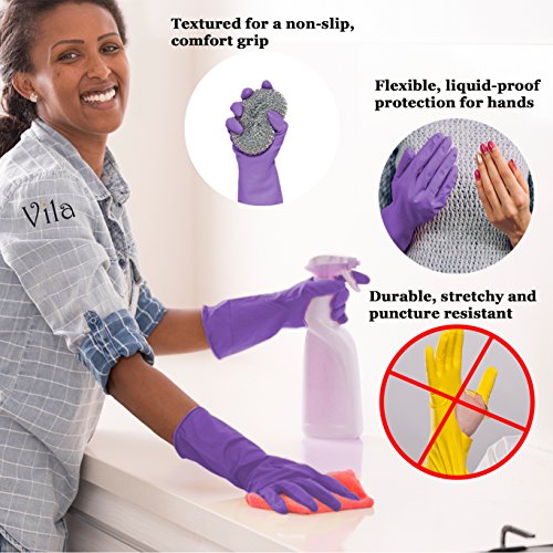 image for Vila Rubber Cleaning Gloves --- (Pack of 3) Durable, Leak-Proof, Punct