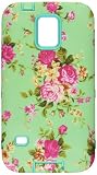 S5 Case, Samsung Galaxy S5 Case - CAISEDO(TM) Flowers Pattern Hybrid High Impact Soft TPU + Hard PC Case Cover for Samsung Galaxy S5/ i9600/ Galaxy SV / Galaxy S V (2014) with Stylus,Screen Protector.[C243B1]Green