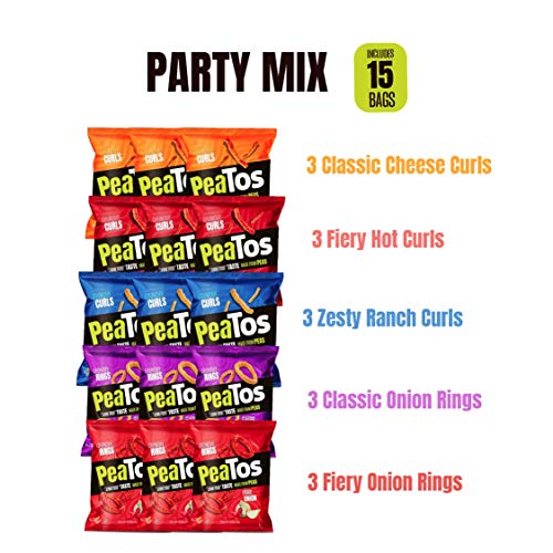 PeaTos Party Mix Crunchy Curls & Rings, Pea Protein Puffs, Snack Packs